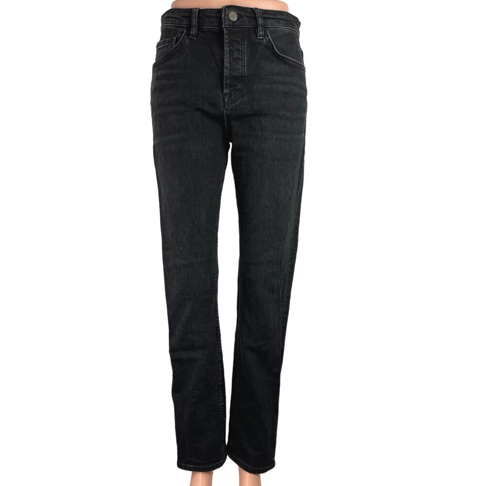 Massimo Dutti Charcoal Wash Black High Rise Stretch Straight Leg Denim Jeans 4